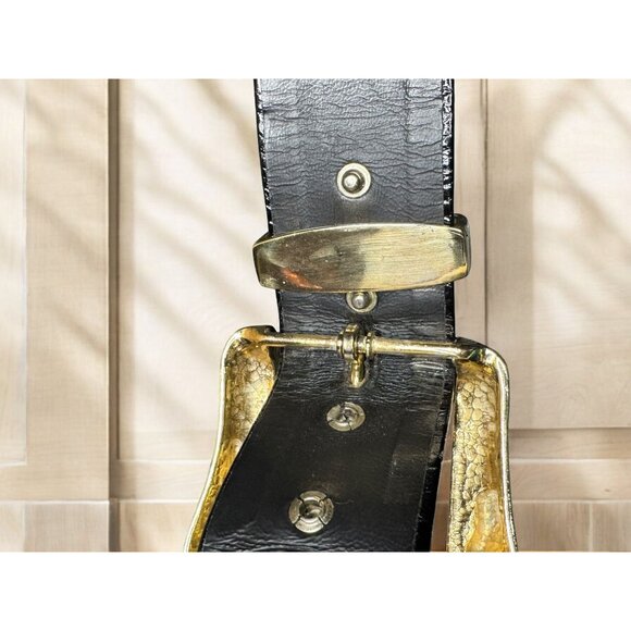 Alexis Kirk Black Reptile Embossed Leather Belt With Cabochon Buckle main image 12